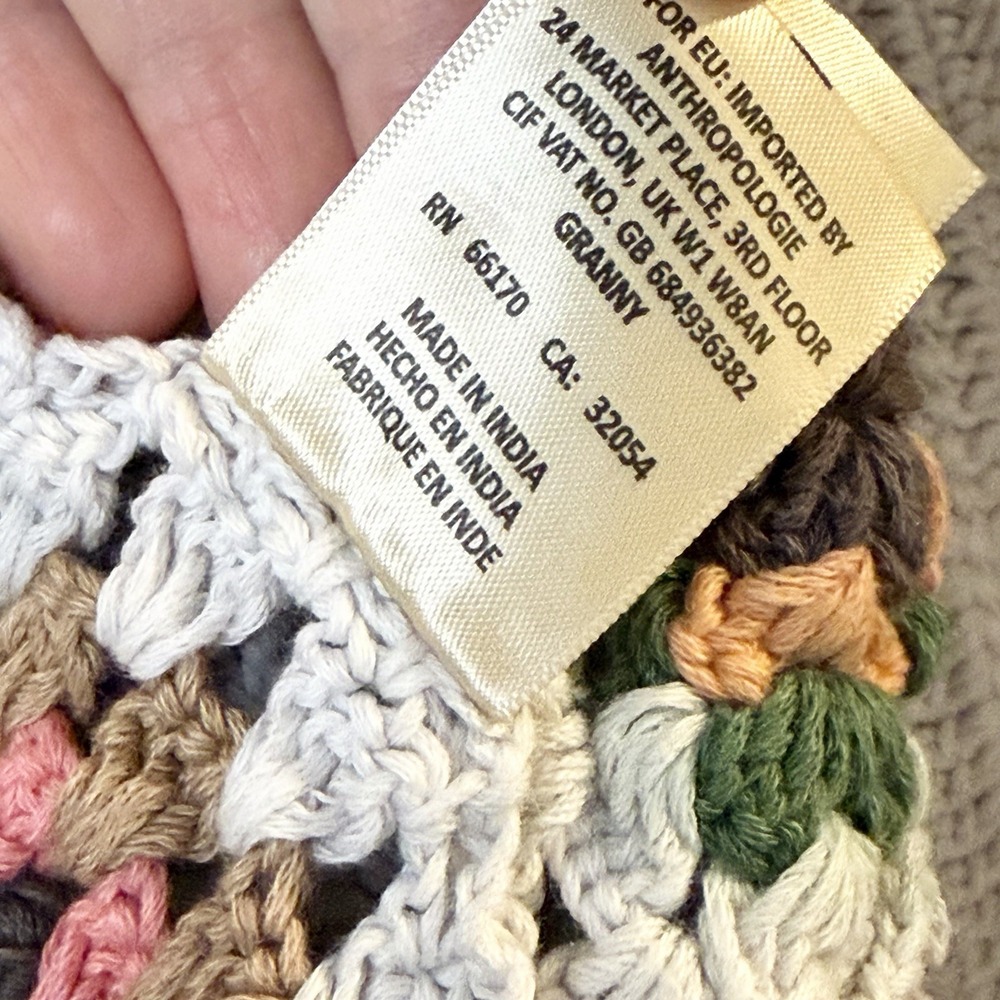 Anthropologie Crochet Granny Square Cardigan Open Boho Chunky Rare HTF OS - Picture 9 of 9